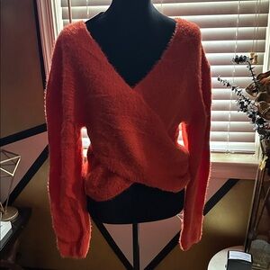 Fashion Nova Bright Orange V-Neck Sweater